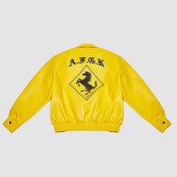 DONCARE AFGK Ferrari Leather Jacket Yellow Leather Jacket unisex front product view | Dash Racegear — AFGK DONCARE Yellow Leather Racing Jacket
