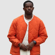 F1 The Movie 2025 Damson Idris Orange Jacket Jacket unisex detail view 2 | Dash Racegear — F1 The Movie promo jacket in orange styled by Damson Idris