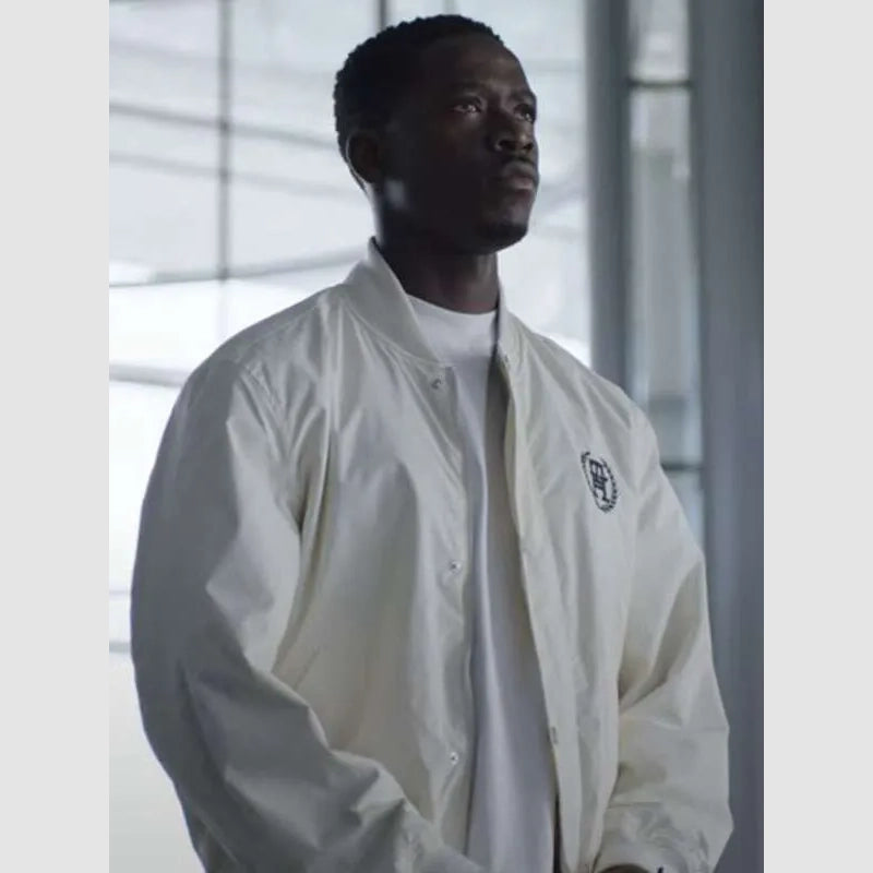 F1 The Movie 2025 Damson Idris White Jacket Jacket unisex detail view 2 | Dash Racegear — F1-inspired fashion – Damson Idris in white zip-up jacket