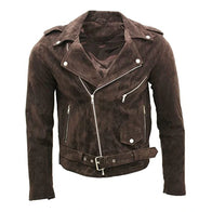 Mens Dark Brown Biker Suede Leather Jacket Leather Jacket men front product view | Dash Racegear — Mens Dark Brown Biker Suede Leather Jacket