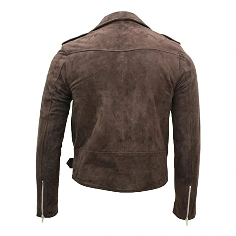 Mens Dark Brown Biker Suede Leather Jacket Leather Jacket men detail view 2 | Dash Racegear — Dark Brown Biker Suede Leather Jacket