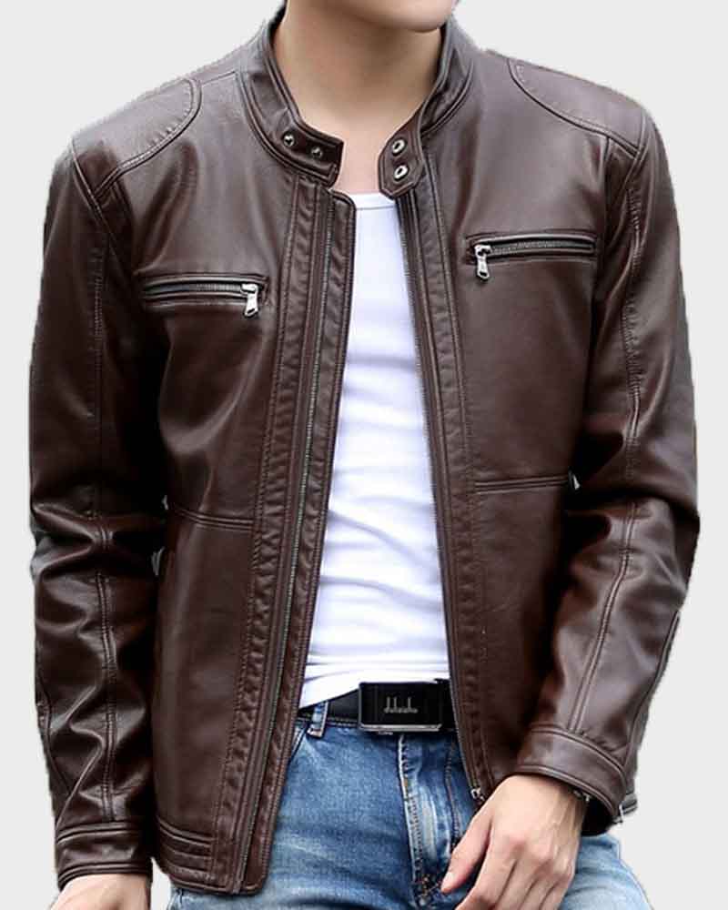 Dark Brown Mens Casual Leather Jacket Leather Jacket men front product view | Dash Racegear — Mens Dark Brown Casual Leather Jacket