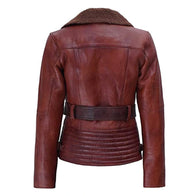 Womens Dark Brown Shearling Leather Jacket Leather Jacket women detail view 2 | Dash Racegear — Dark Brown Shearling Leather Jacket