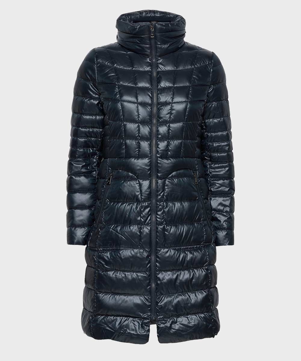 Mens Winter Dark Navy Long Coat Jacket men detail view 2 | Dash Racegear — Mens Hooded Puffer Long Coat