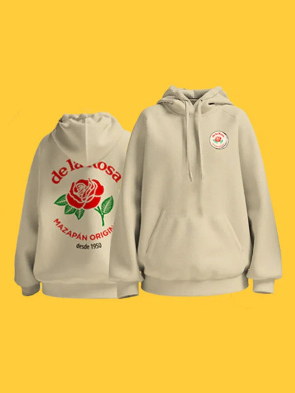 De La Rosa Hoodie Hoodie unisex front product view | Dash Racegear — De La Rosa Mazapan Beige Fleece Pullover Hoodie, cozy hood and neutral tone for effortless daily style.