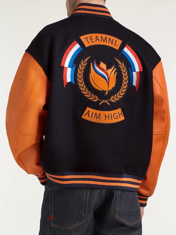 Denham TeamNL Varsity Jacket Varsity Jacket unisex detail view 2 | Dash Racegear — Team Netherlands varsity jacket by Denham with signature colors and ribbed cuffs, ideal for game day or casual wear.