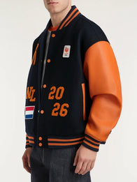 Denham TeamNL Varsity Jacket Varsity Jacket unisex detail view 3 | Dash Racegear — Denham Dutch team varsity jacket with embroidered logo and sporty stripes, great for fans and street style.