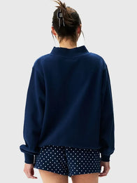 Parke Polka Dot Letter Varsity Mockneck Sweatshirt Sweatshirt unisex detail view 9 | Dash Racegear — Navy cotton-blend sweatshirt recreated with Parke front monogram and scattered contrast circles
