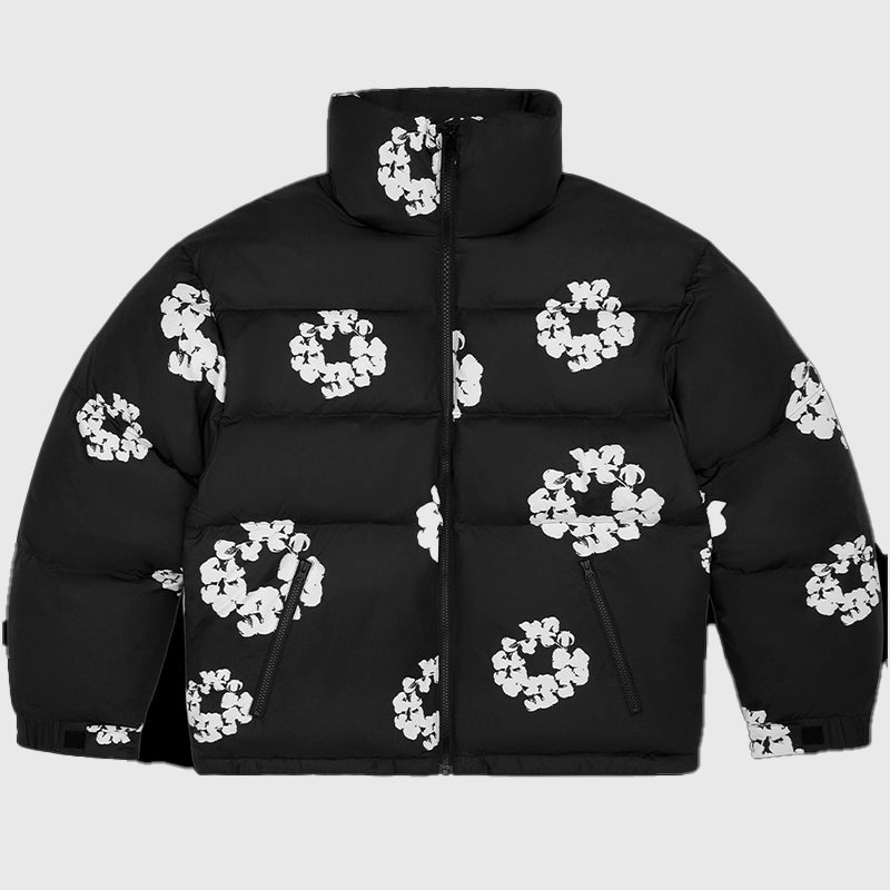 Denim Tears Black Puffer Jacket Puffer Jacket unisex front product view | Dash Racegear — Lightweight Black Puffer Jacket by Denim Tears 2025 Collection