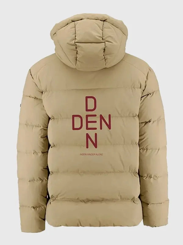 Winter Olympics 2026 Team Denmark Jacket Jacket unisex detail view 3 | Dash Racegear — Winter Olympics 2026 Team Denmark red puffer jacket with hood and crisp white accents, perfect for chilly ceremonies.