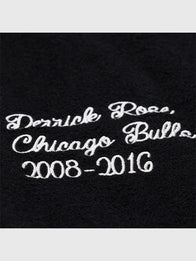 Derrick Rose Chicago Bulls Retirement Letterman Jacket Jacket unisex detail view 8 | Dash Racegear — Men & women can rock the Derrick Rose Chicago Bulls Black Retirement Letterman Jacket with bold patches and comfy fit.
