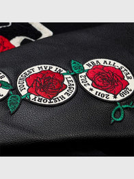 Derrick Rose Chicago Bulls Retirement Letterman Jacket Jacket unisex detail view 9 | Dash Racegear — Derrick Rose Chicago Bulls Black Retirement Letterman Full-Snap Jacket, cozy and stylish for showing off Bulls pride.