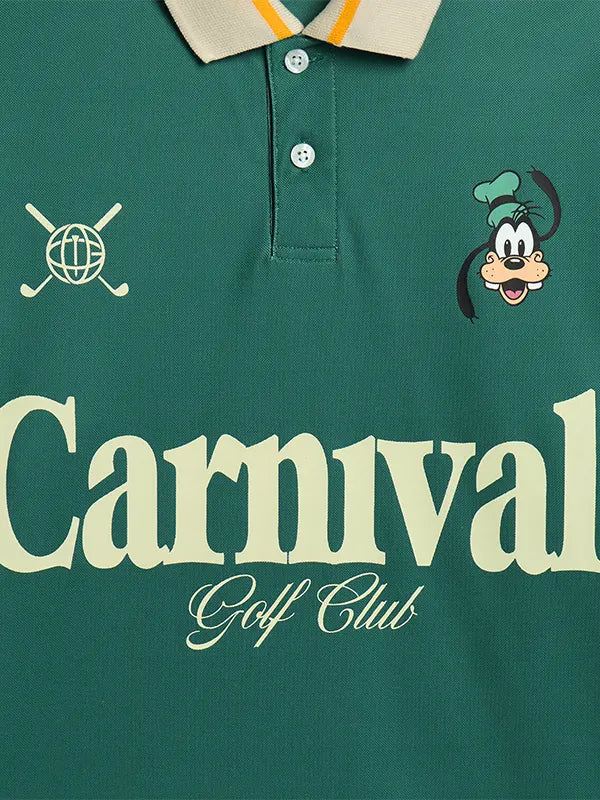 Carnival Golf x Disney Goofy Stars Polo Shirt Shirt unisex detail view 3 | Dash Racegear — Disney Goofy Carnival Golf long sleeve polo featuring a versatile design and timeless sporty appeal.