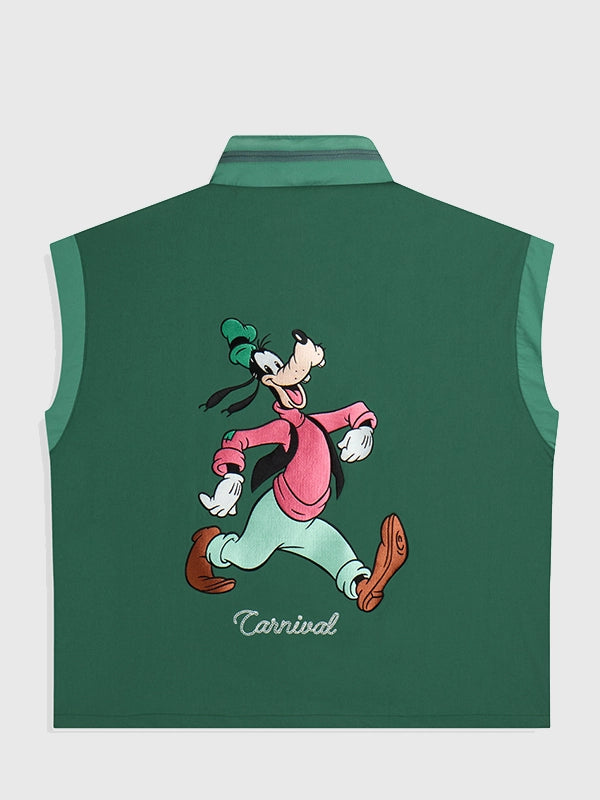 Carnival Golf x Disney Goofy Vest Vest unisex detail view 2 | Dash Racegear — Green Carnival Golf x Disney Goofy zip-up vest featuring a versatile unisex fit and modern casual appeal.
