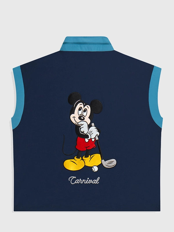 Carnival Golf x Disney Mickey Vest Vest unisex detail view 2 | Dash Racegear — Navy blue Carnival Golf x Disney Mickey zip-up vest featuring a versatile unisex fit and modern casual appeal.