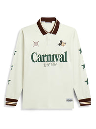 Carnival Golf x Disney Mickey Stars Polo Shirt Shirt unisex front product view | Dash Racegear — Carnival Golf x Disney Mickey 2026 Stars Cream Unisex LS Polo Shirt with a classic fit and lightweight everyday comfort.
