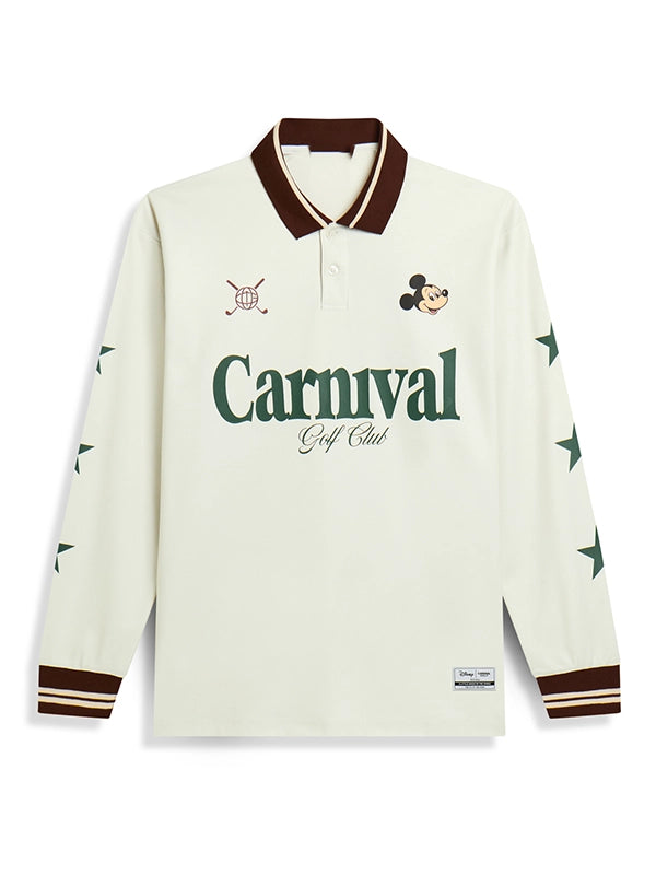 Carnival Golf x Disney Mickey Stars Polo Shirt Shirt unisex front product view | Dash Racegear — Carnival Golf x Disney Mickey 2026 Stars Cream Unisex LS Polo Shirt with a classic fit and lightweight everyday comfort.
