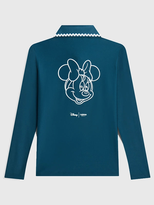 Carnival Golf x Disney Minnie Doodle Polo Shirt Shirt unisex detail view 2 | Dash Racegear — Carnival Golf x Disney 2026 Unisex Minnie Doodle LS Polo Shirt in Navy Blue with lightweight comfort and timeless casual style.