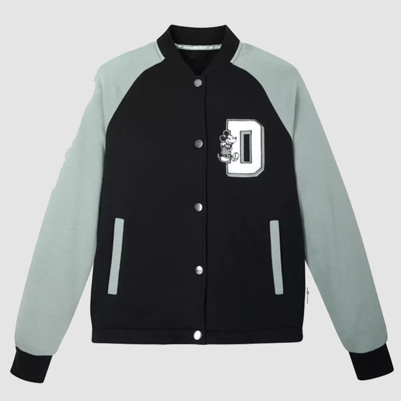 Disney World Mickey Mouse Letterman Jacket Jacket unisex front product view | Dash Racegear — Disney World themed letterman jacket with Mickey
