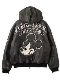 Adidas Disney Mickey Mouse Dreams Jacket Jacket unisex detail view 4 | Dash Racegear — Adidas Disney Mickey Mouse black leather hooded jacket blending iconic character style with everyday comfort.