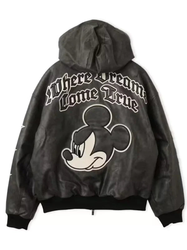 Adidas Disney Mickey Mouse Dreams Jacket Jacket unisex detail view 4 | Dash Racegear — Adidas Disney Mickey Mouse black leather hooded jacket blending iconic character style with everyday comfort.