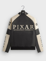 Disney x Kith for Pixar Dejan Leather Jacket Leather Jacket unisex detail view 2 | Dash Racegear — Black & cream Disney x Kith Dejan jacket, 2025 edition, ideal for casual wear and Pixar enthusiasts.