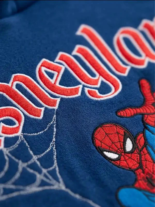 Spiderman Disneyland Hoodie Hoodie unisex detail view 5 | Dash Racegear — Blue zip-up hoodie designed for effortless casual style and lasting all-day comfort with Spider-Man inspiration.