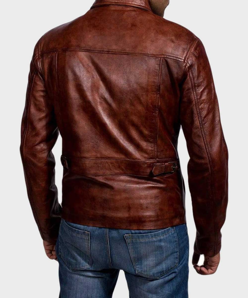 Mens Brown Distressed Leather Jacket Leather Jacket men detail view 3 | Dash Racegear — Mens Brown Leather Shirt Style Jacket