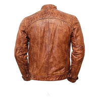 Mens Distressed Brown Quilted Leather Jacket Leather Jacket men detail view 2 | Dash Racegear — Distressed Brown Quilted Leather Jacket
