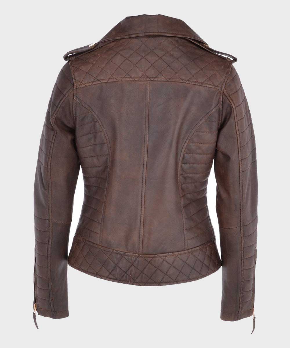 Womens Distressed Brown Biker Leather Jacket Leather Jacket women detail view 3 | Dash Racegear — Womens Distressed Motorcycle Leather Jacket