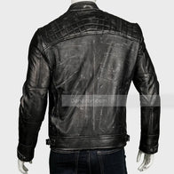 Mens Black Distressed Cafe Racer Leather Jacket Leather Jacket men detail view 5 | Dash Racegear — Black Biker Distressed Cafe Racer Jacket