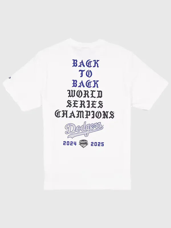 Dodgers New Era x Born x Raised Back-to-Back World Series Champions T-Shirt Shirt unisex detail view 3 | Dash Racegear — White Dodgers New Era x Born x Raised T-shirt for fans, featuring back-to-back World Series Champions design.