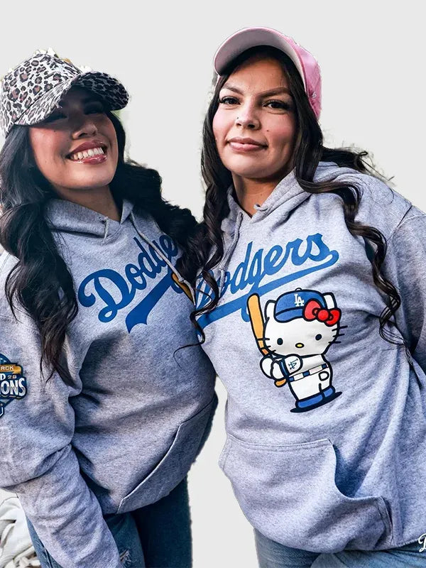 Dodgers Hello Kitty Hoodie Hoodie unisex detail view 8 | Dash Racegear — Dodgers Hello Kitty Night 2026 grey hoodie, relaxed fit with cute design perfect for casual streetwear.