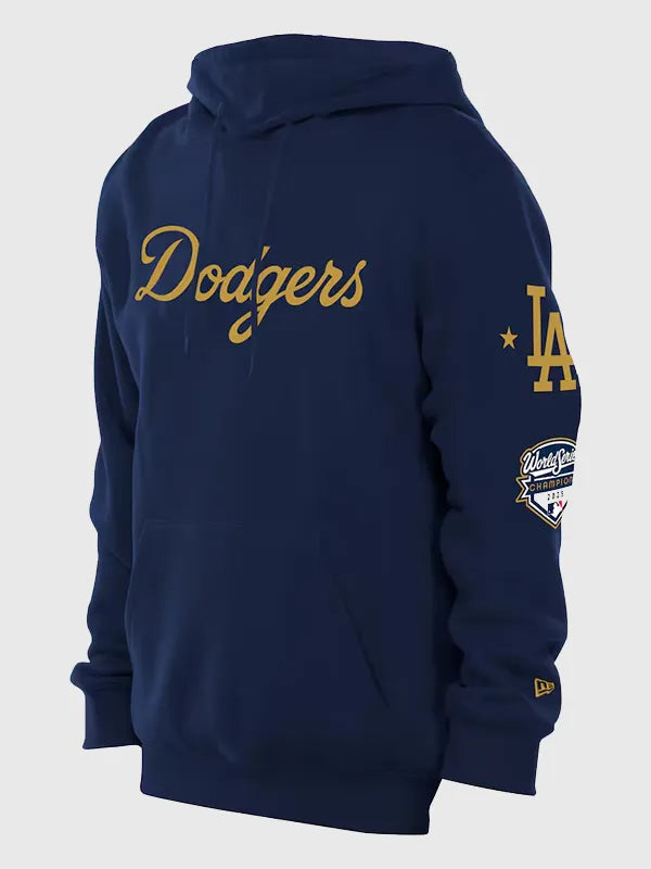 Dodgers New Era 2026 Gold Collection Logo Hoodie Hoodie unisex detail view 3 | Dash Racegear — Los Angeles Dodgers New Era 2026 Gold Collection Navy Hoodie for men, soft fleece and front pocket, perfect for game-day comfort.