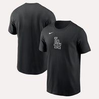 Dodgers Nike Black Lights Out Color Pop T-Shirt Shirt unisex front product view | Dash Racegear — Nike Dodgers Tee – Black Lights Out Color Pop Edition