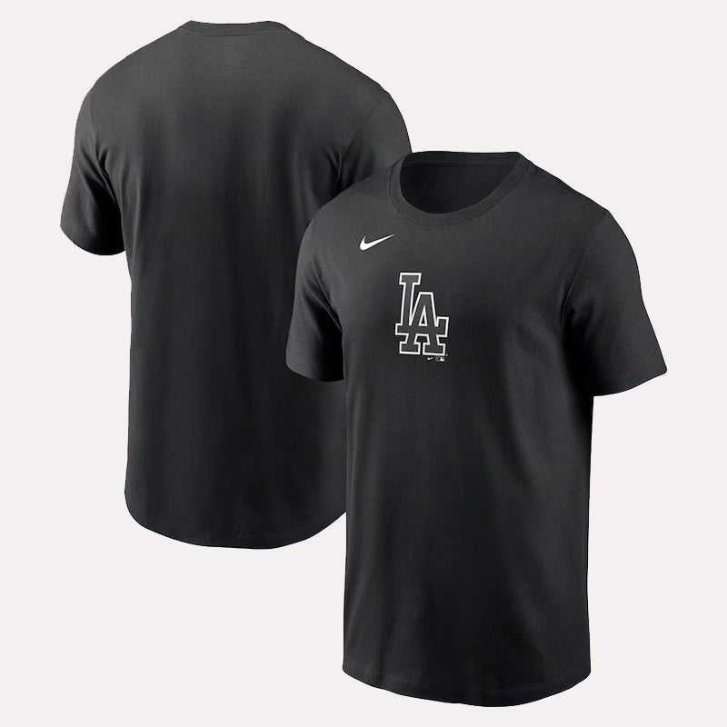 Dodgers Nike Black Lights Out Color Pop T-Shirt Shirt unisex front product view | Dash Racegear — Nike Dodgers Tee – Black Lights Out Color Pop Edition