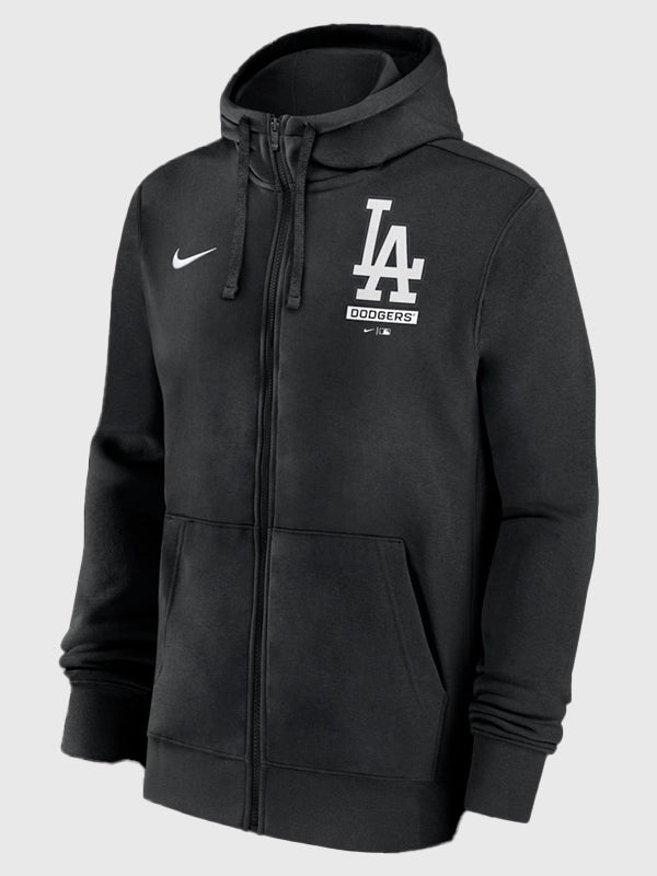 Dodgers Nike Black Primetime Lockup Hoodie Hoodie unisex detail view 2 | Dash Racegear — Black Men’s Los Angeles Dodgers Nike Primetime Lockup full-zip hoodie, cozy fleece for stadium or everyday style.