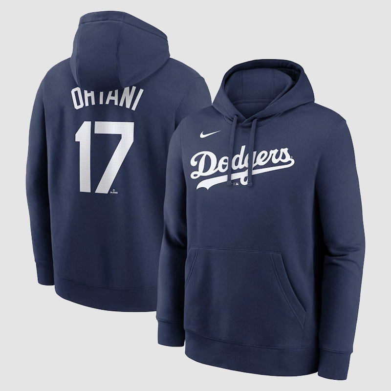 Dodgers Shohei Ohtani Nike Player Name & Number Hoodie Hoodie unisex front product view | Dash Racegear — LA Dodgers Nike Hoodie – Shohei Ohtani Player Graphic