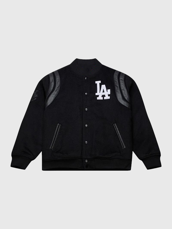 Los Angeles Dodgers Walk the Tunnel Varsity Jacket Varsity Jacket unisex front product view | Dash Racegear — Step Forward in Style with the Dodgers Walk the Tunnel Varsity Jacket