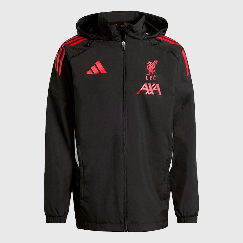 LFC Adidas 25/26 Domestic All Weather Jacket Jacket unisex front product view | Dash Racegear — All-weather fleece jacket by Adidas for Liverpool FC’s 2025/26 domestic wear