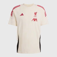 LFC Adidas 25/26 Domestic Training Tee Fashion Apparel unisex front product view | Dash Racegear — Short-sleeve beige training top with crew neck and breathable Adidas material