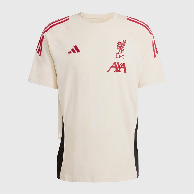 LFC Adidas 25/26 Domestic Training Tee Fashion Apparel unisex front product view | Dash Racegear — Short-sleeve beige training top with crew neck and breathable Adidas material