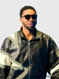 Donovan Mitchell NBA All Star 2026 Leather Jacket Leather Jacket unisex detail view 2 | Dash Racegear — NBA All-Star Game 2026 Donovan Mitchell black leather jacket with embroidered team accents for bold streetwear.