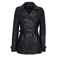 Women’s Double Breasted Black Leather Jacket Leather Jacket women front product view | Dash Racegear — Women's Double Breasted Black Leather Jacket