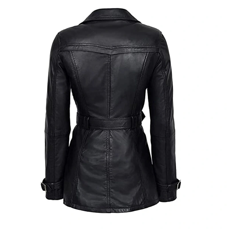 Women’s Double Breasted Black Leather Jacket Leather Jacket women detail view 2 | Dash Racegear — Double Breasted Black Leather Jacket