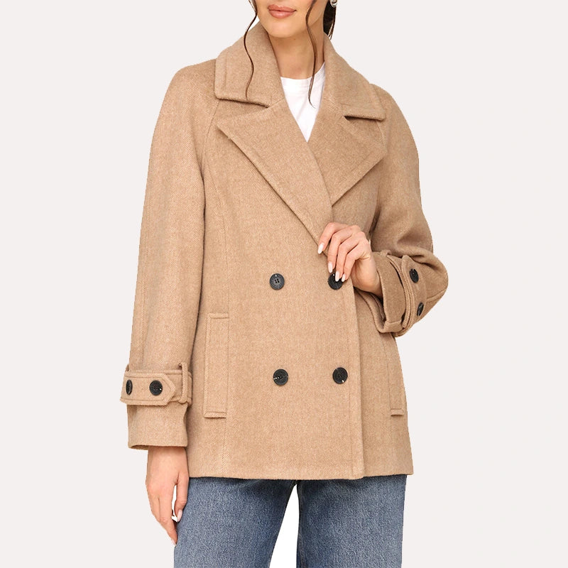 Womens Camel Brown Peacoat Coat women detail view 2 | Dash Racegear — Camel Brown Peacoat