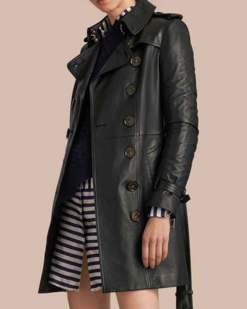 Womens Mid Length Leather Coat Coat women detail view 2 | Dash Racegear — Womens Mid Length Leather Coat