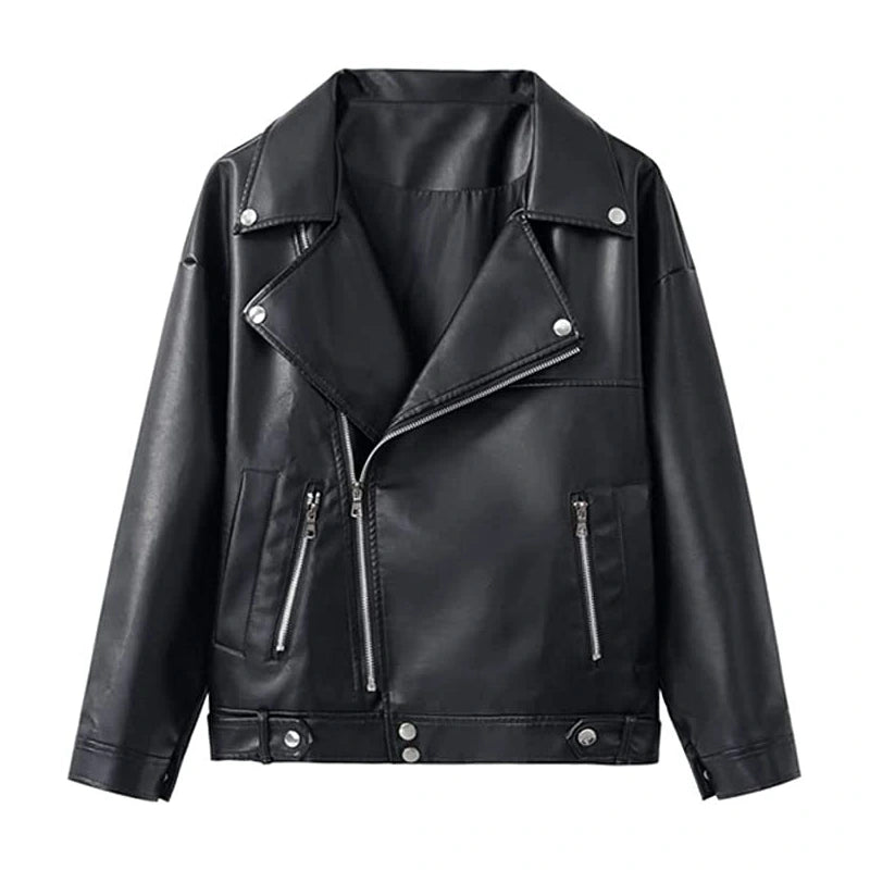 Julie Black Biker Leather Jacket Leather Jacket unisex front product view | Dash Racegear — Black Biker Leather Jacket