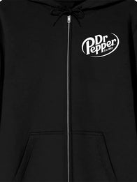 Dr Pepper Hoodie Hoodie unisex detail view 2 | Dash Racegear — Cozy Dr Pepper Logo Men’s Black Zip-Up Hoodie, soft fleece and practical zip-up design.