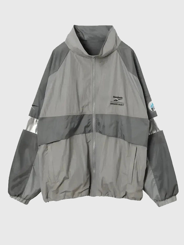 Reebok × Dragon Quest Track Jacket Jacket unisex front product view | Dash Racegear — Unisex Dragon Quest Reebok track jacket crafted with a detachable hood for effortless layering and style.